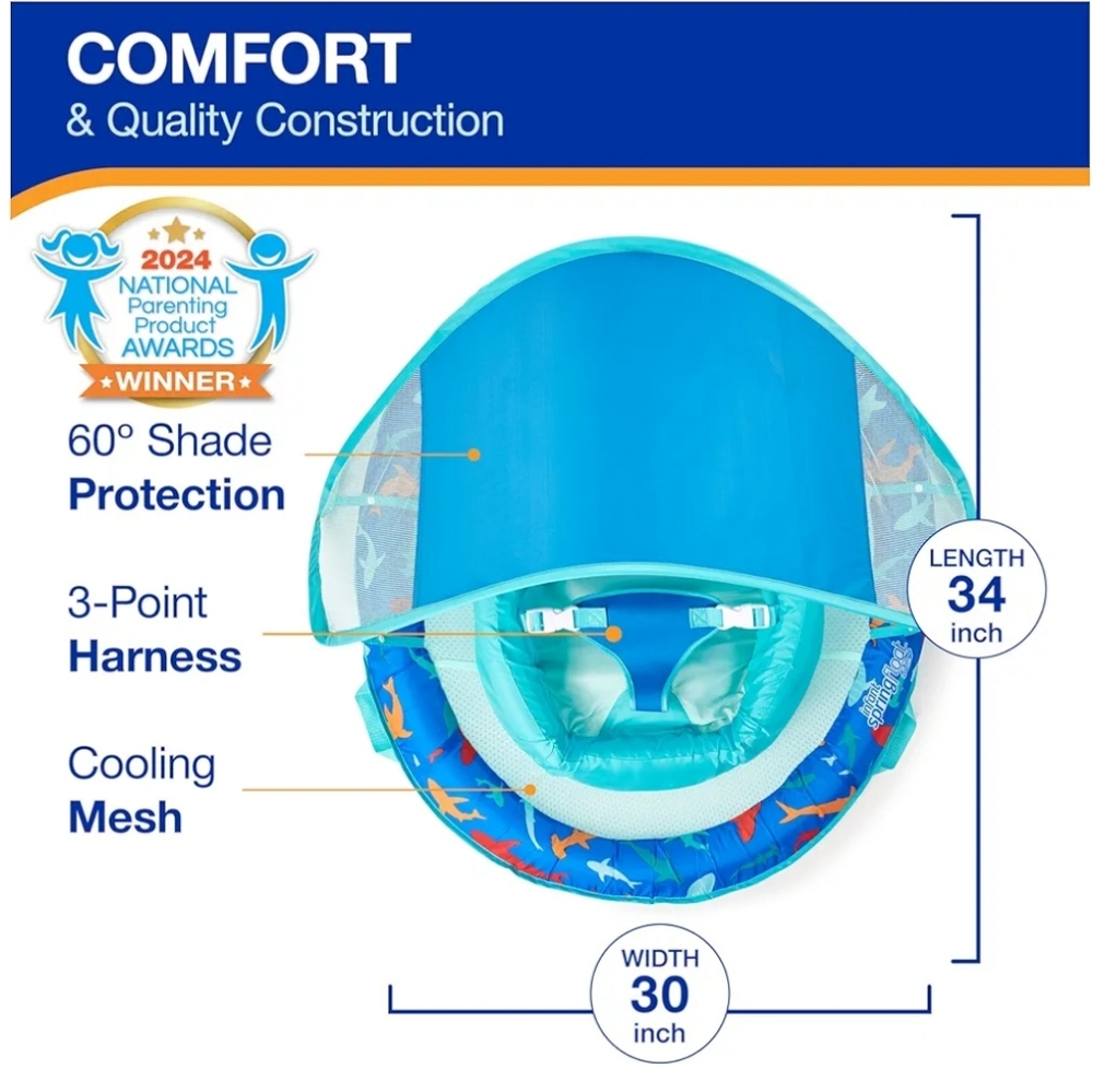 NEW Swimways Infant/Baby Spring Pool Float with Canopy & UPF Protection; 3-9 mos - Picture 8 of 17